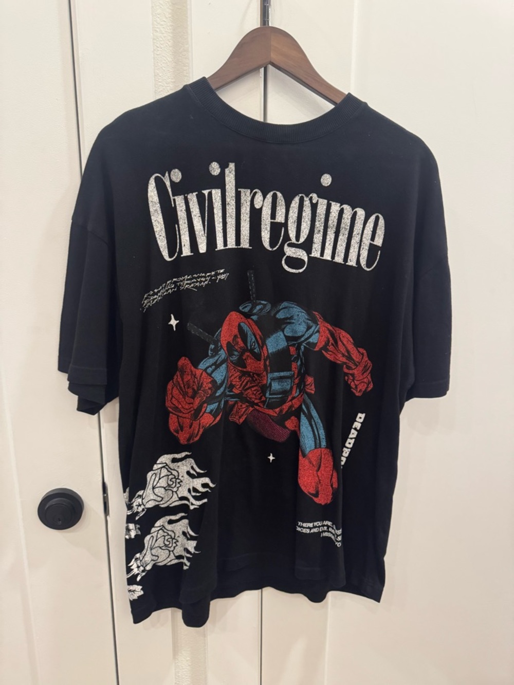 Civilregime Black Short-Sleeve Graphic Tee with Red & Blue Print